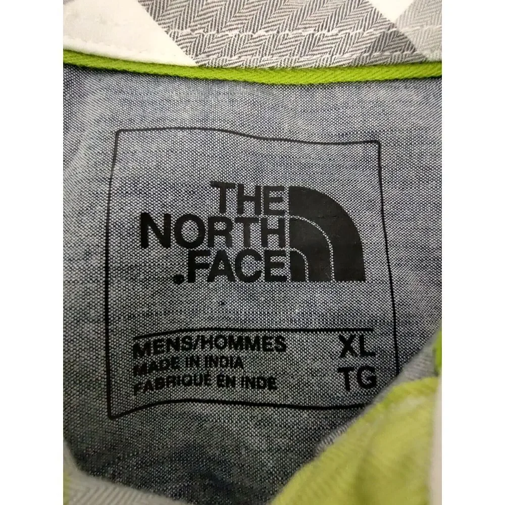 The North‎ Face Men's Shirt XL Gray Yellow Plaid Short Sleeve Button Up Outdoor